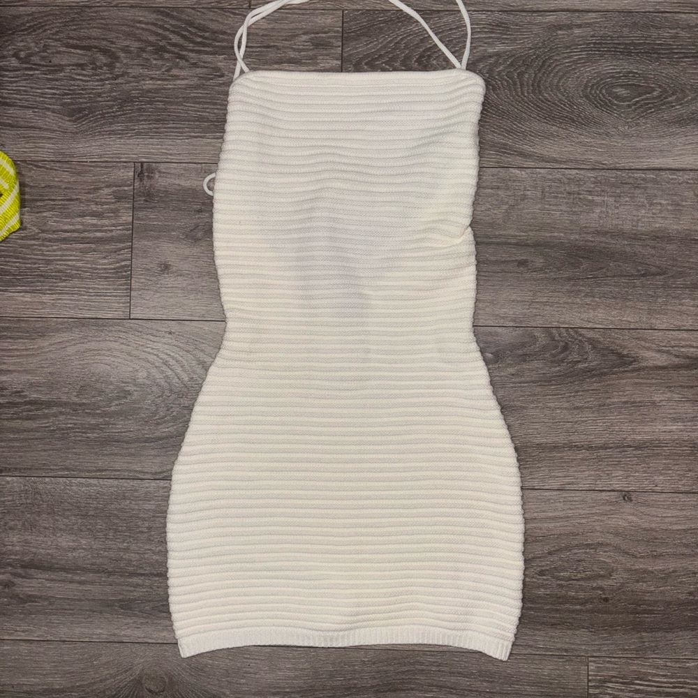 White Fox Boutique Ribbed Cream Cocktail Dress
